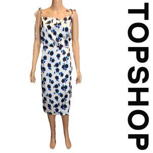 Topshop square neck wrap tie midi slip dress NWT Blue & White Size 4